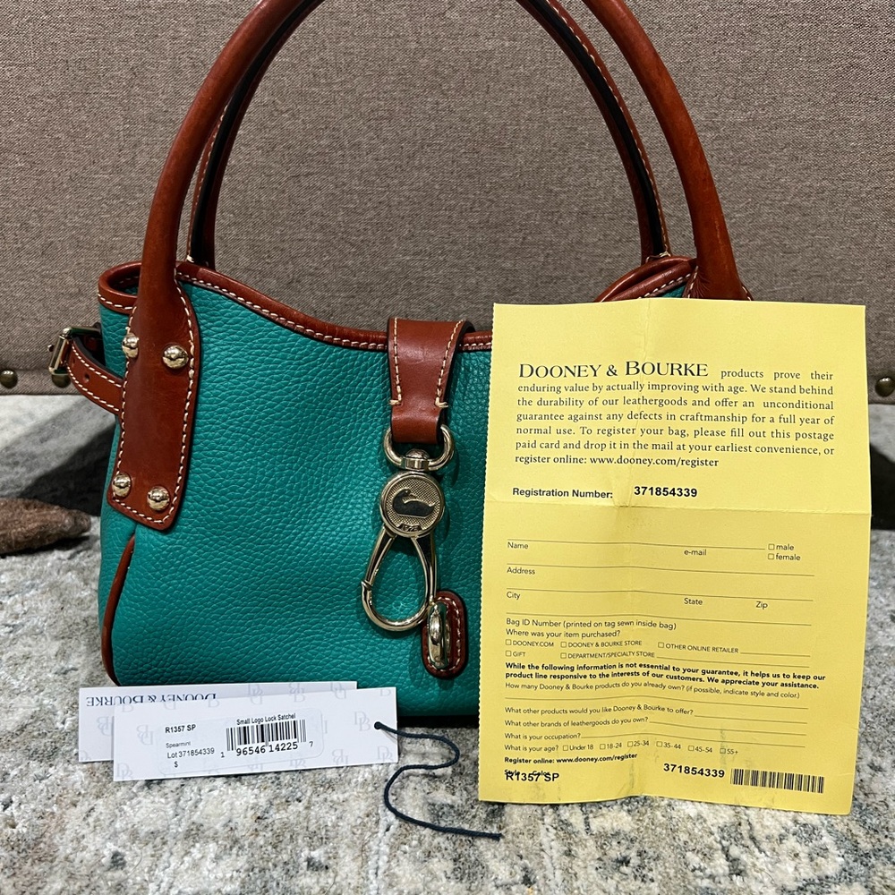 Dooney & Bourke Spearmint and Brown Leather Lock Satchel